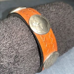 Leather buffalo nickel bracelet